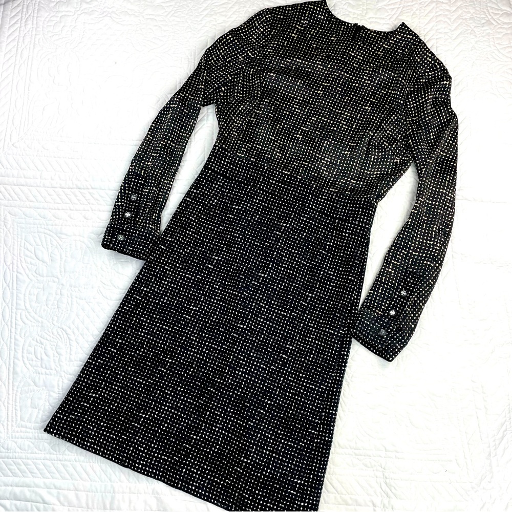 Tory Burch •6• A line silk top/tweed bottom long sleeve dress